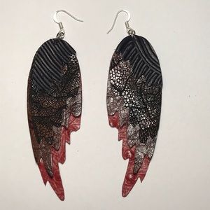 Leather 4 Layer Red & Black Earrings NWT
